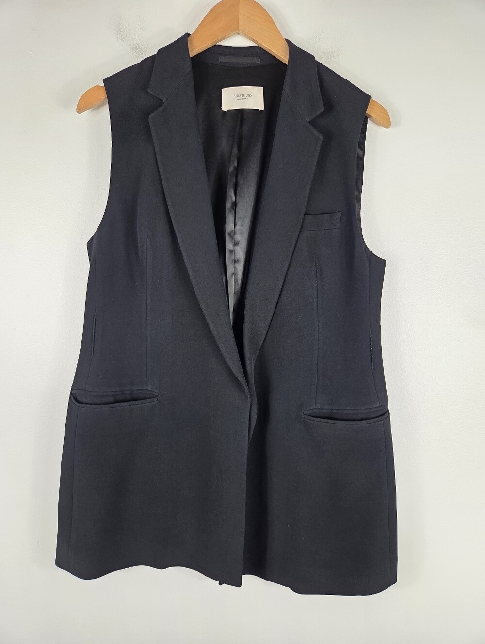 Suistudio Long Line Notch Lapel Waist Coat Suit Vest